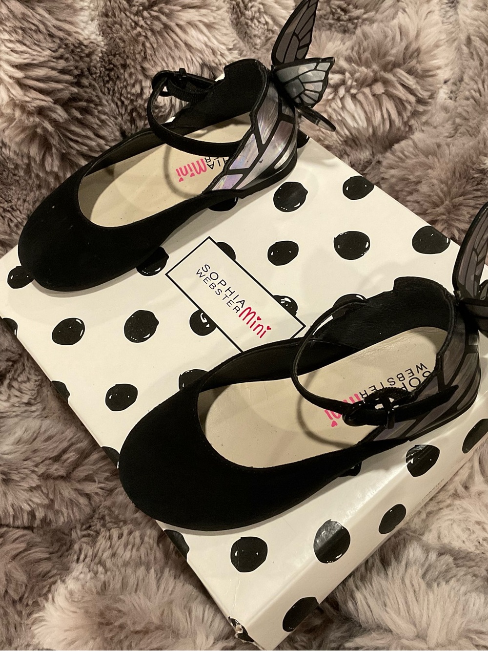 Sophia Webster MINI Black Mary Jane Flats with Iridescent Butterfly wings